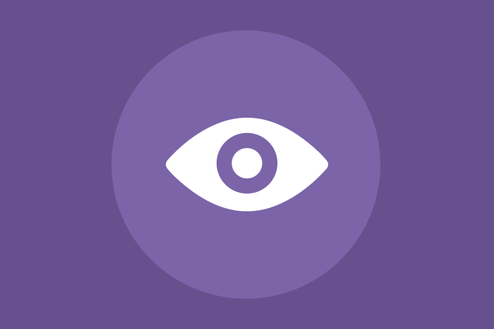 Icono grande donde se muestra un ojo en color blanco dentro de un fondo color morado.