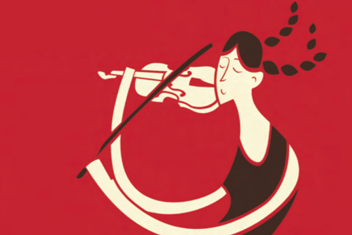 Imagen caricaturizada de una mujer tocando el violín.