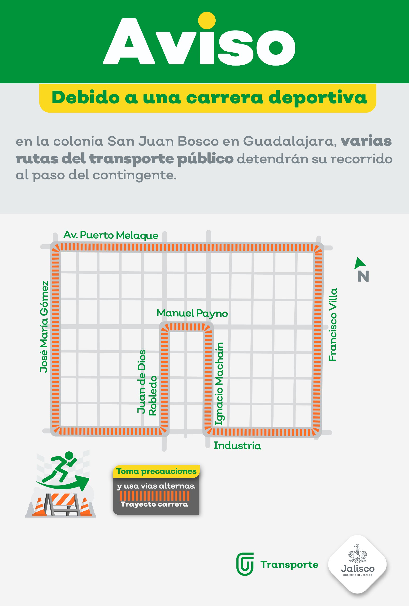 Debido a tres carreras deportivas a realizarse en Guadalajara, el domingo varias rutas del transporte público detendrán su recorrido
