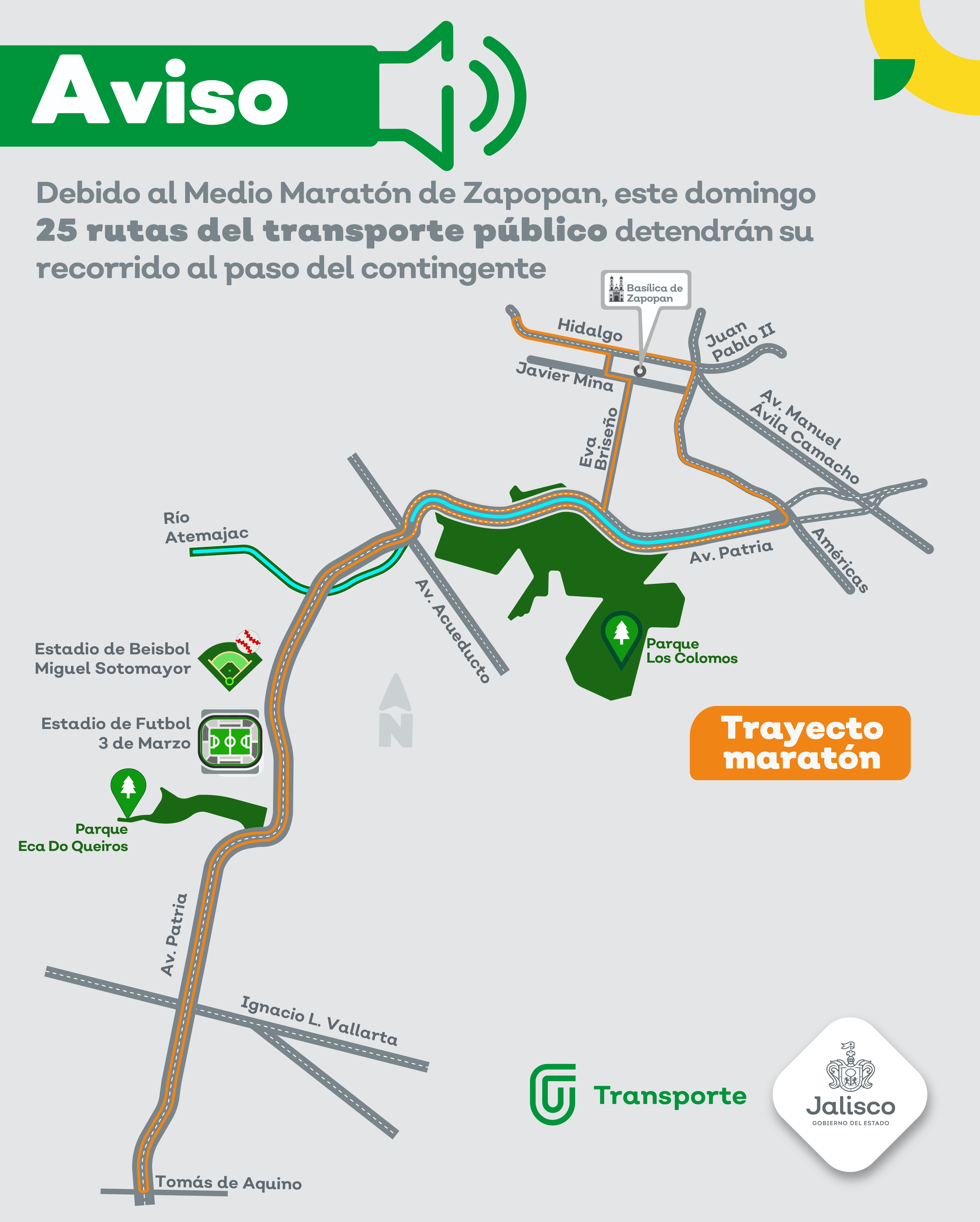 Por el Medio Maratón 21K de Zapopan rutas del transporte público detendrán su derrotero por un momento  