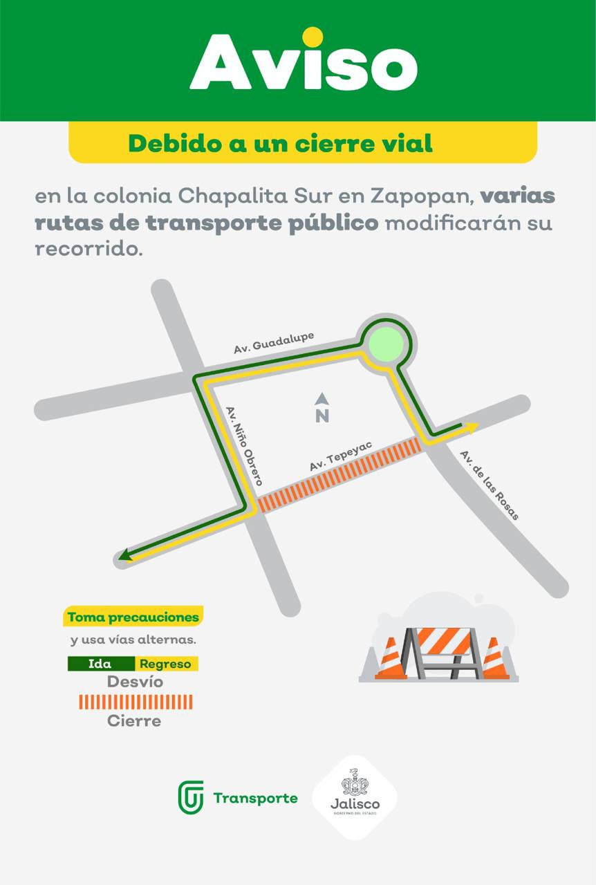 Debido a una actividad cultural en la Colonia Chapalita Sur de Zapopan, las rutas T11A-C01 y T11A-C03 modificarán su recorrido