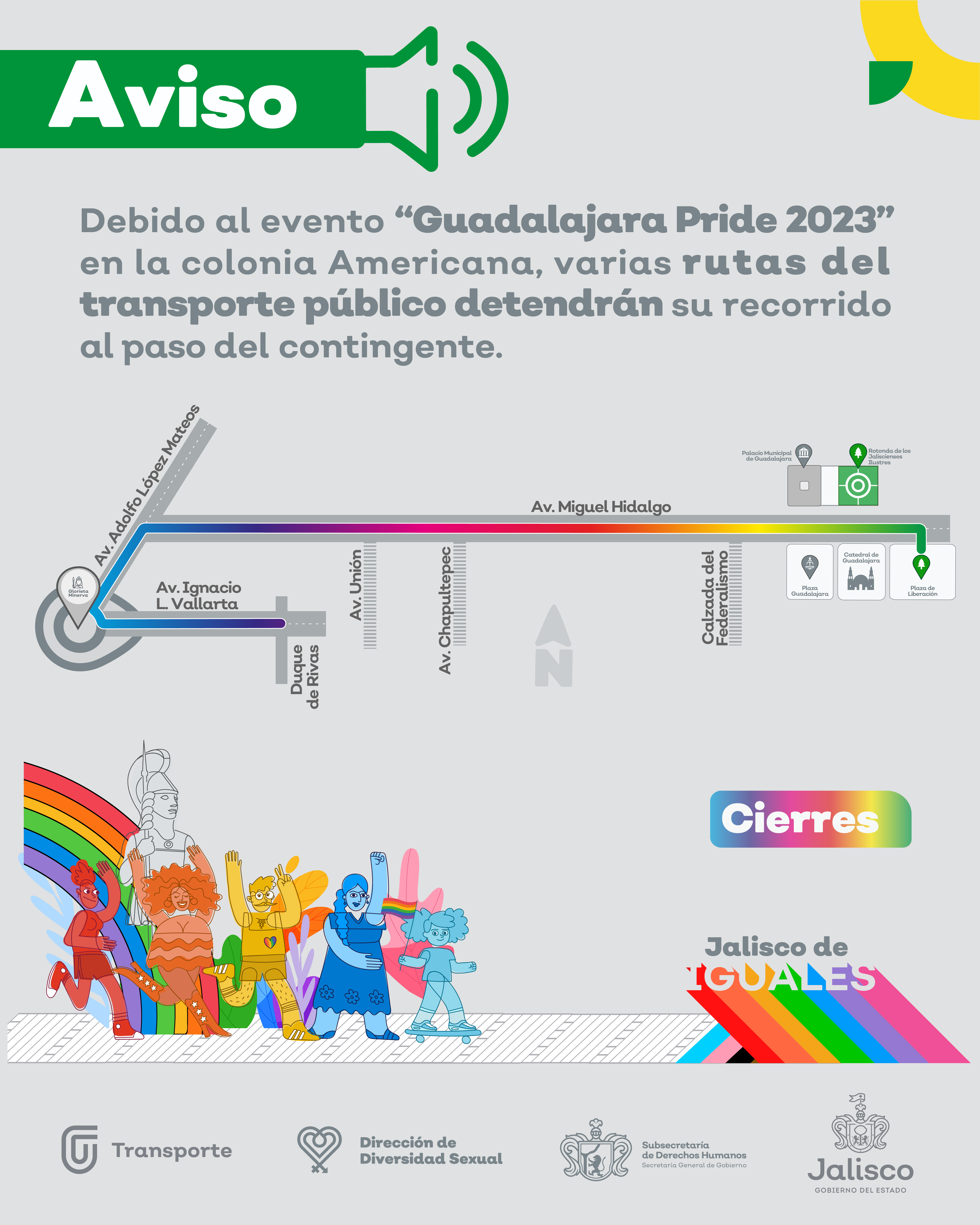 Debido al "Guadalajara Pride 2023" varias rutas del transporte público en Guadalajara detendrán su recorrido al paso del contingente