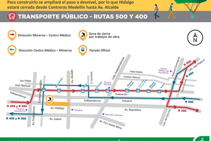 Rutas alternas y cambios de derrotero por cierre de Av. Hildalgo